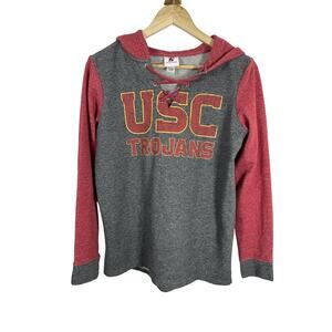 USC Hoodie Sweatshirt Womens Medium Gray Red Front Tie Trojans GUC